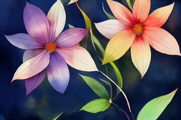 Watercolor Style Illustration of Flowers, Romantic, Flower Background, Digital Art.
