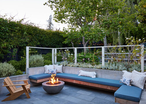 Outdoor patio in courtyard of cottage home