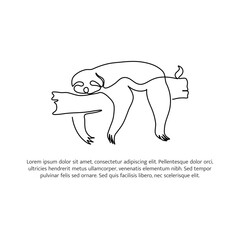 Sloth line design. Simple animal silhouette decorative elements drawn with one continuous line. Vector illustration of minimalist style on white background.