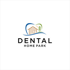 Dental Home logo design template. Tooth creative symbol with tree park vector