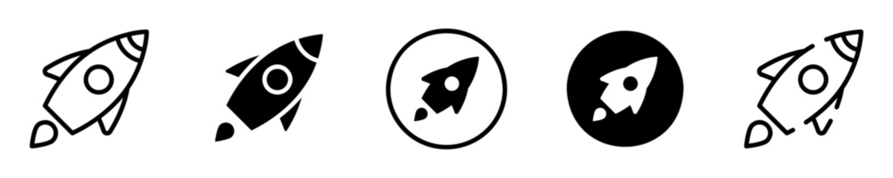 Conjunto de iconos de cohete. Nave espacial despegando. Concepto de transporte, tecnolog&iacute;a. Ilustraci&oacute;n vectorial