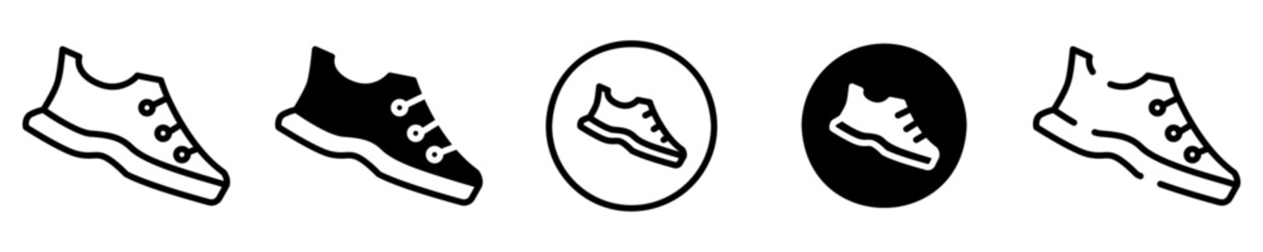 Conjunto de iconos de zapatos. Calzado. Concepto de deporte, atletismo, velocidad. Zapatos de diferentes estilos. Ilustración vectorial