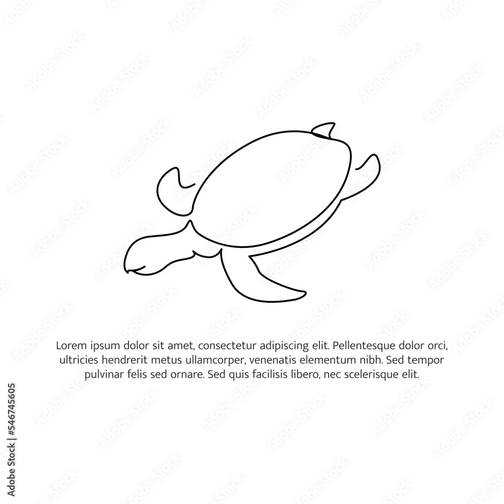 Poster turtle line design. simple animal silhouette decorative elements drawn with one continuous line. vec