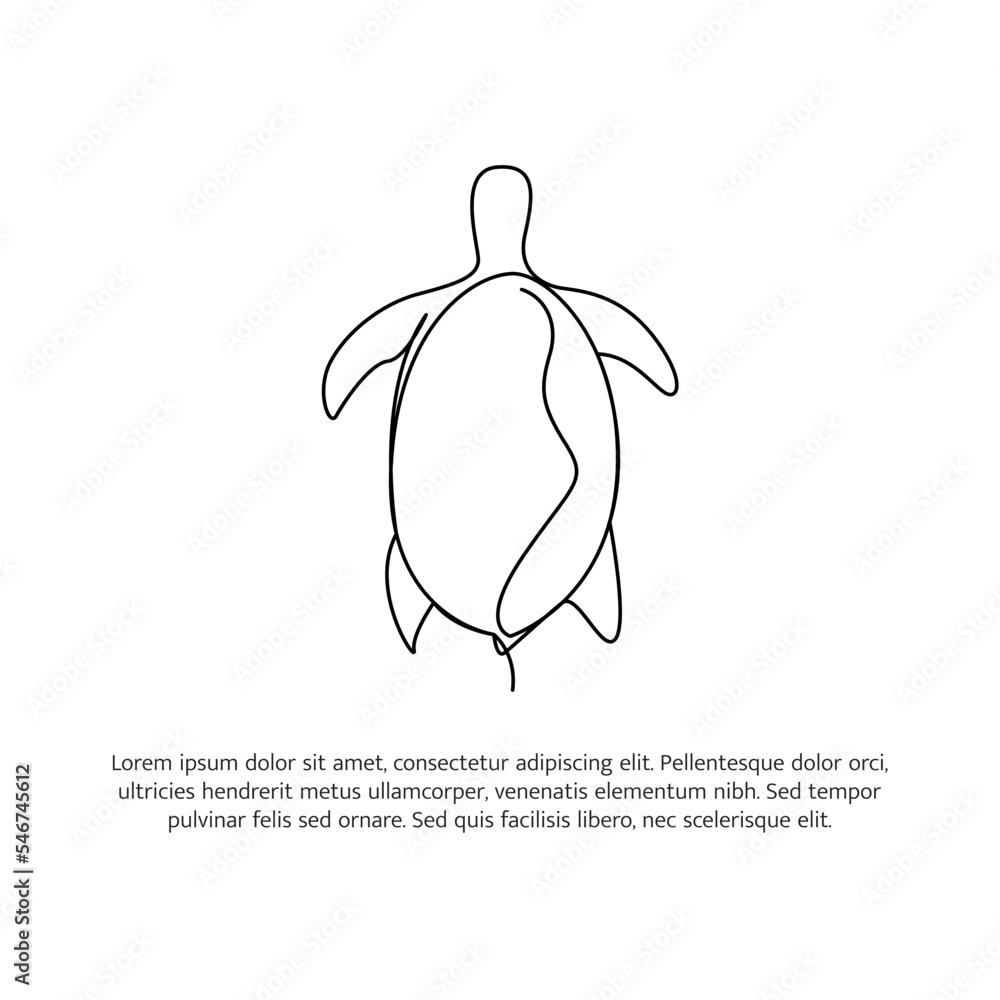 Poster turtle line design. simple animal silhouette decorative elements drawn with one continuous line. vec