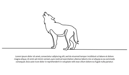 Wolf line design. Simple animal silhouette decorative elements drawn with one continuous line. Vector illustration of minimalist style on white background.