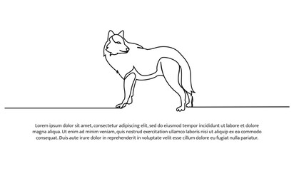 Wolf line design. Simple animal silhouette decorative elements drawn with one continuous line. Vector illustration of minimalist style on white background.