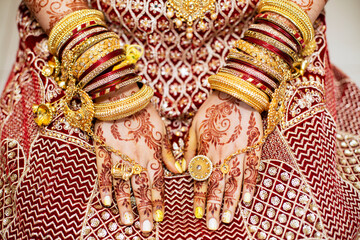Hindu bride's hand with bangles on her wedding day