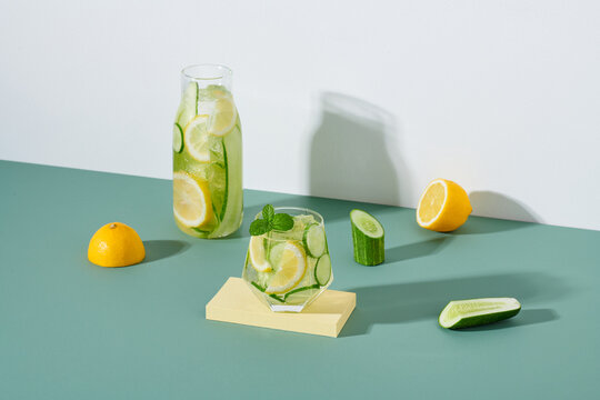 refreshing cocktail on the table. detox concept.