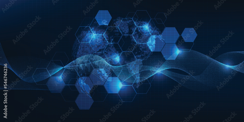 Poster vector illustrations of digital horizontal space futuristic high technology and science fiction artw