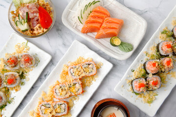 Freshly prepared assorted Japanese food