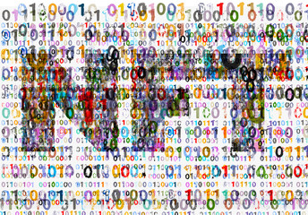 NFT concept, with binary code and grunge ink texture