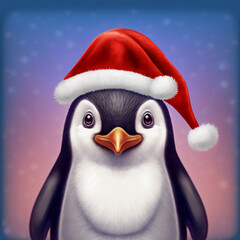 Fototapeta premium Penguin with Christmas clothes in winter. Generative AI