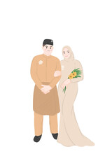 Muslim wedding couple characters, Bride and groom in Muslim style.