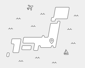 シンプルな線画で描いた、デフォルメした日本地図のイラスト