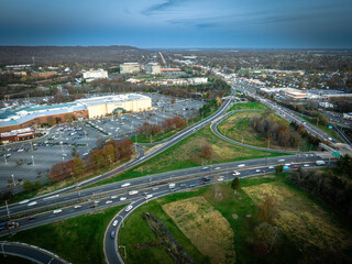 Fototapeta premium Aerial Drone Sunset in Bridgewater New Jersey