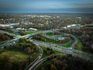 Fototapeta premium Aerial Drone Sunset in Bridgewater New Jersey