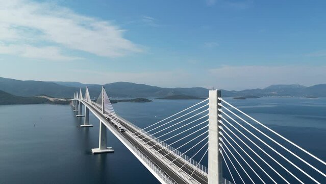 Peljesac bridge, suspension bridge Croatia drone aerial view summer