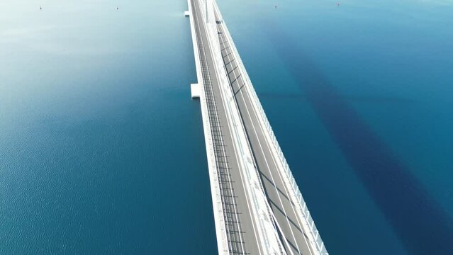 Overhead drone view 
Peljesac bridge, &nbsp;suspension bridge Croatia