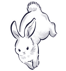 年賀状に使える筆タッチの走っているうさぎのイラスト