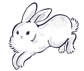 年賀状に使える筆タッチの走っているうさぎのイラスト