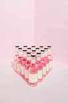 Bottles form a triangle shape. Bowling and success or goal concept.