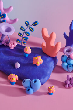Handcraft clay coral on abstract background artwork for season