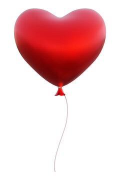 3d illustration of a red heart balloon with metallic texture.