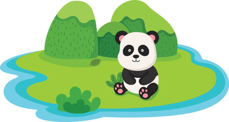 Fototapeta premium Isolated nature island with panda illustration