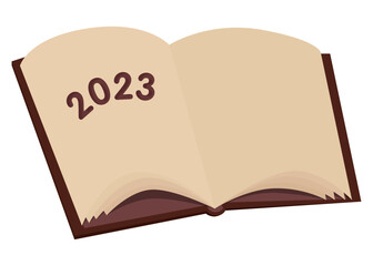 Number 2023 on a book, cartoon vector illustration.