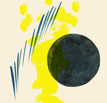 Abstract Circle with Yellow and Calligraphic Lines