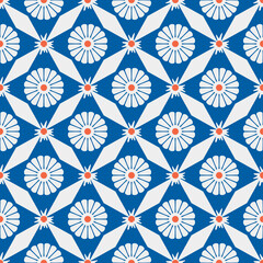 Japanese Geometric Petal Flower Vector Seamless Pattern