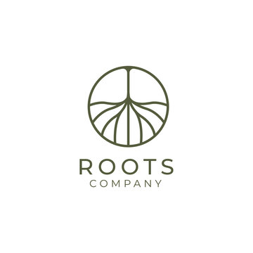 Abstract Living roots on white background vector logo design template.