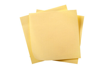 Untidy stack of several square yellow sticky post it note isolated transparent background photo PNG file