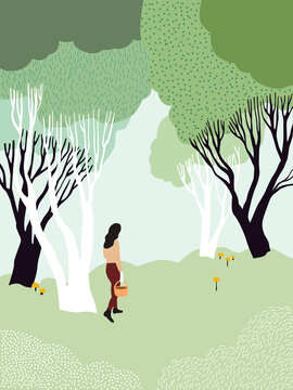 Woman picking mushrooms