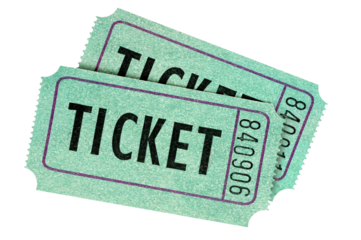 Two old green movie or cinema tickets stub isolated transparent background photo PNG file