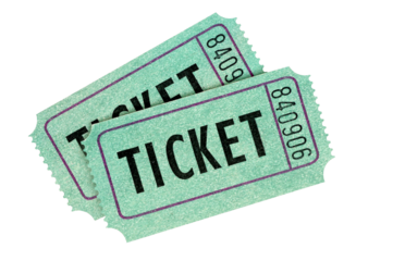 Two old green tickets stub movie or concert isolated transparent background photo PNG file