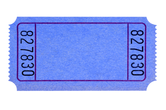 Blank plain blue ticket stub one flat isolated transparent background photo PNG file
