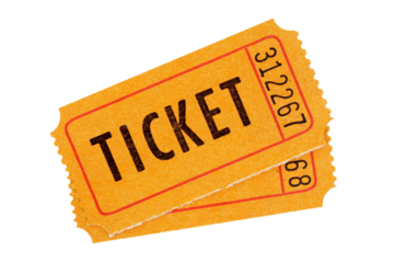 Pair of old orange tickets two movie cinema isolated transparent background photo PNG file