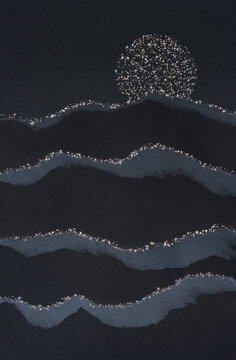 Moon behind the paper waves
