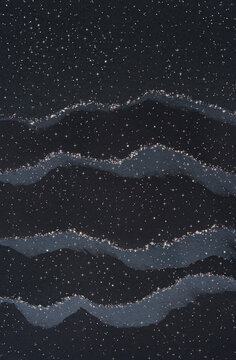 Waves made of paper with glittery edge with glittery glow all over