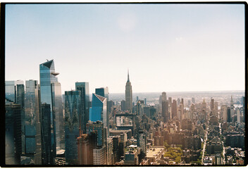 New York City Manhattan skyline view from a helicopter