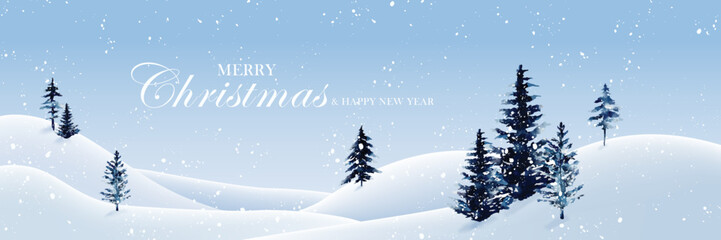 Obraz premium Merry Christmas and Happy New Year Banner watercolor vector