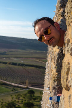 Traveler exploring Portuguese countryside and historical destination