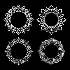 Set of decorative frames Elegant vector element for design in Eastern style, place for text. Floral black and white borders. Lace illustration for invitations and greeting cards.