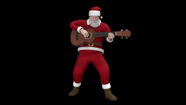 Santa Claus guitar playing - 3d render looped with alpha channel.