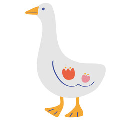 Goose with flower pattern vector illustration in flat color design