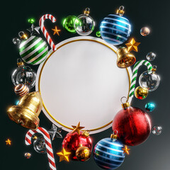 Circle Template Mockup Christmas Ornament Dark Background Blank Space 3D Render © natanaelginting