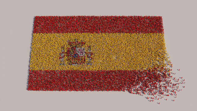 A Crowd of People coming together to form the Flag of Spain. Spanish Banner on White.