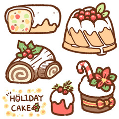 holiday cake cartoon drawing set
