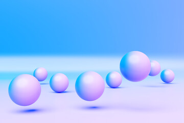 3d illustration of a  blue and purple sphere on a blue  background. Digital metaball background of flying